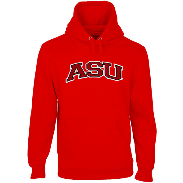 Men NCAA Arkansas State Red Wolves Arch Name Pullover Hoodie Scarlet